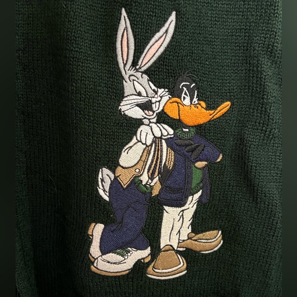Vintage Warner Bros Studio Green Button Up Cardigan Bugs Bunny and Donald Duck - Picture 5 of 6